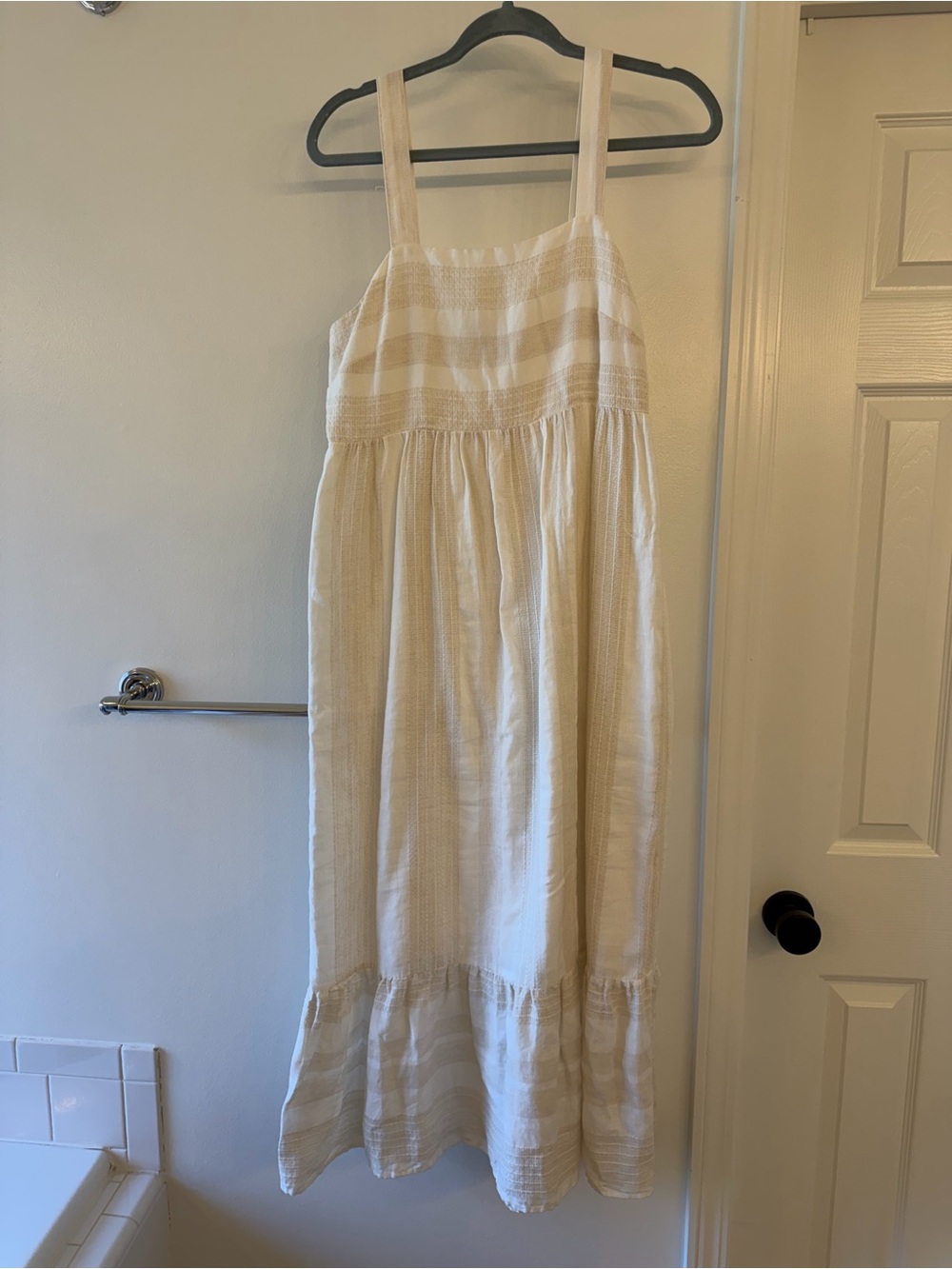Esmaee Cream Striped Sundress with Ruffle Hem